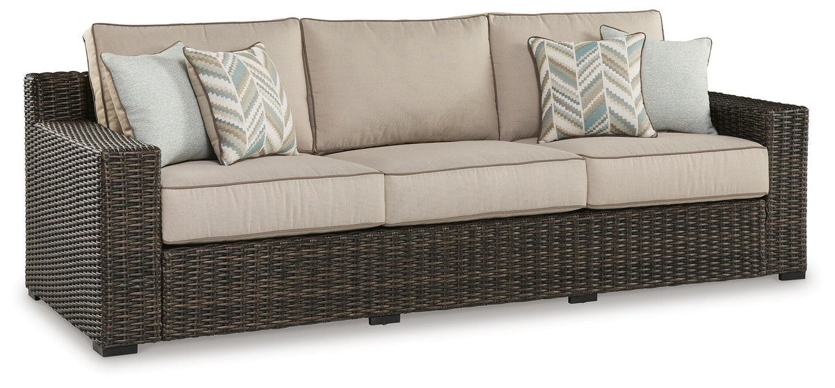 Coastline Bay Outdoor Sofa with Cushion in Brown, angle view