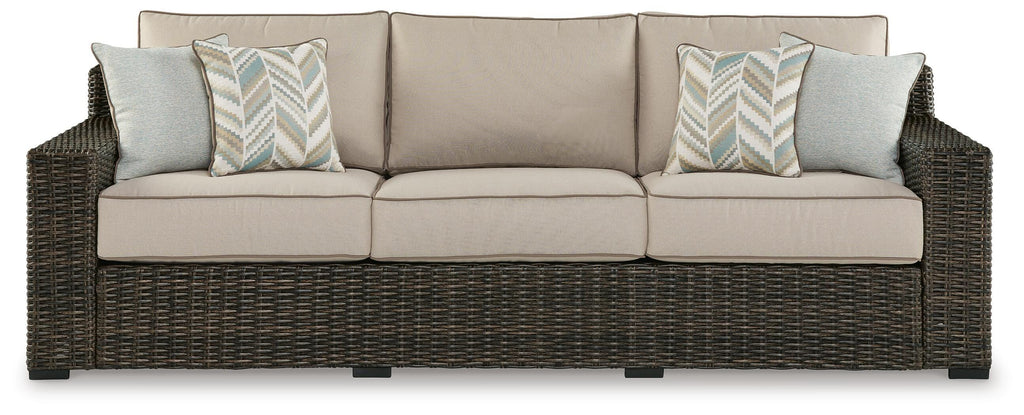 Coastline Bay Outdoor Sofa with Cushion in Brown, front view