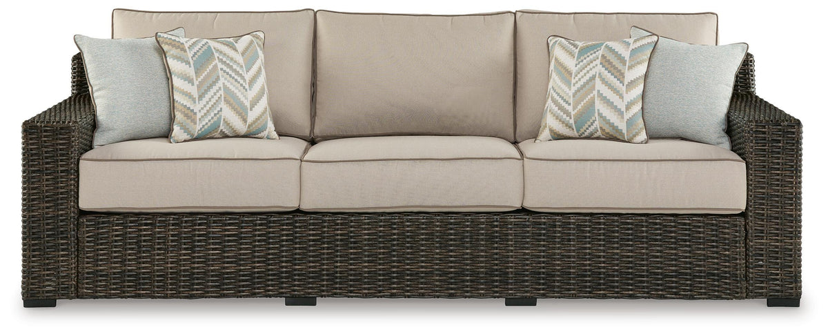 Coastline Bay Outdoor Sofa with Cushion in Brown, front view
