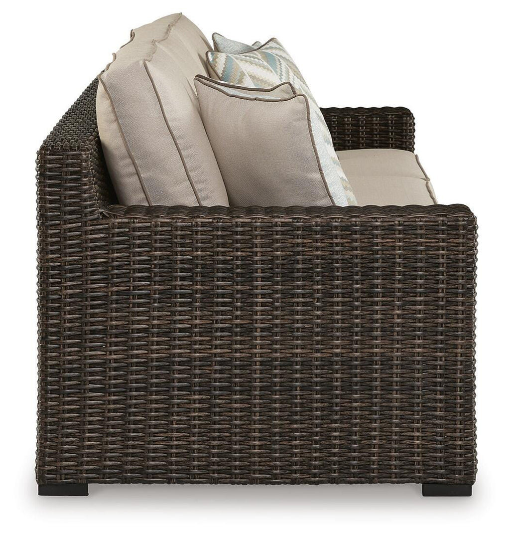 Coastline Bay Outdoor Sofa with Cushion in Brown, side view