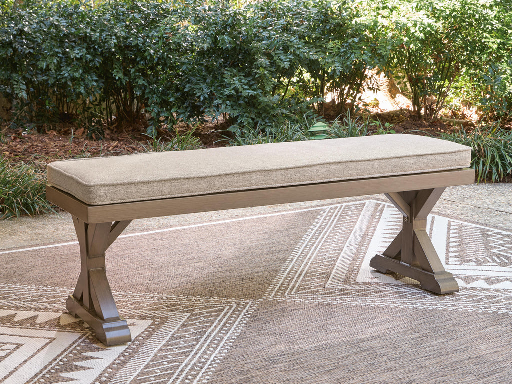 Laguna Heights Bench with Cushion in Beige, lifestyle view