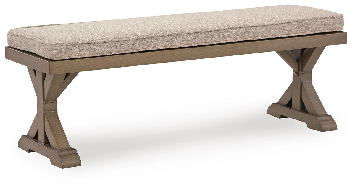 Laguna Heights Bench with Cushion in Beige, angle view