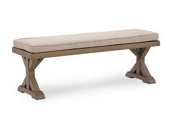 Laguna Heights Bench with Cushion in Beige, angle view