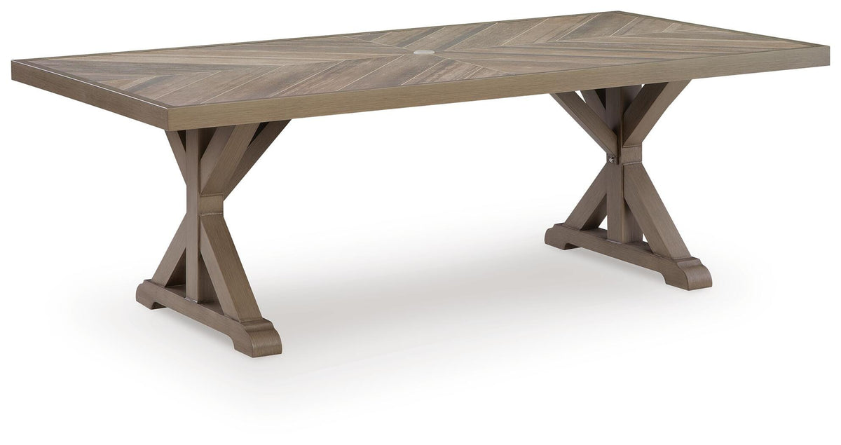 Laguna Heights Outdoor Dining Table in Beige, angle view