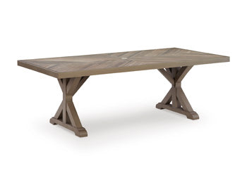 Laguna Heights Outdoor Dining Table in Beige, angle view
