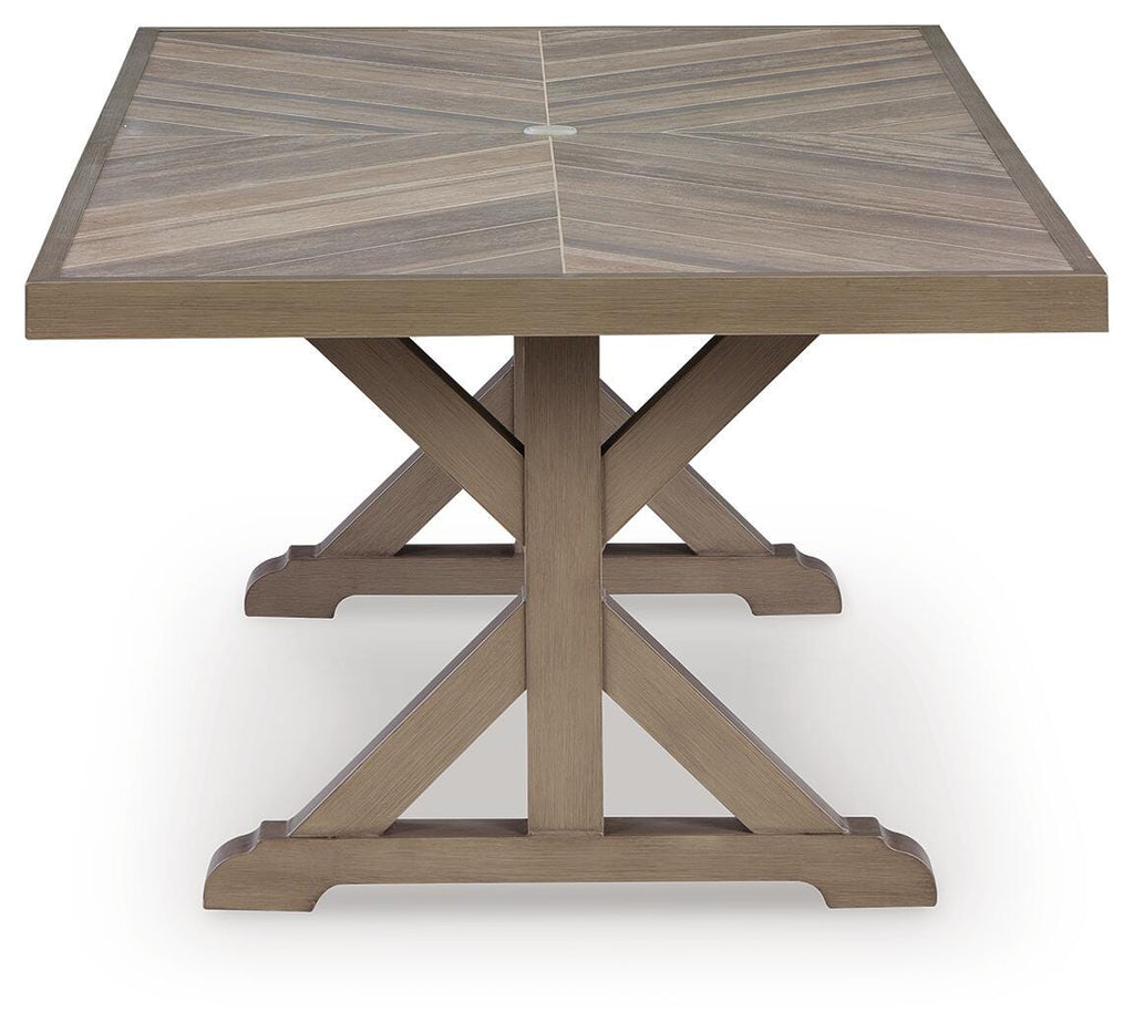 Laguna Heights Outdoor Dining Table in Beige, side view