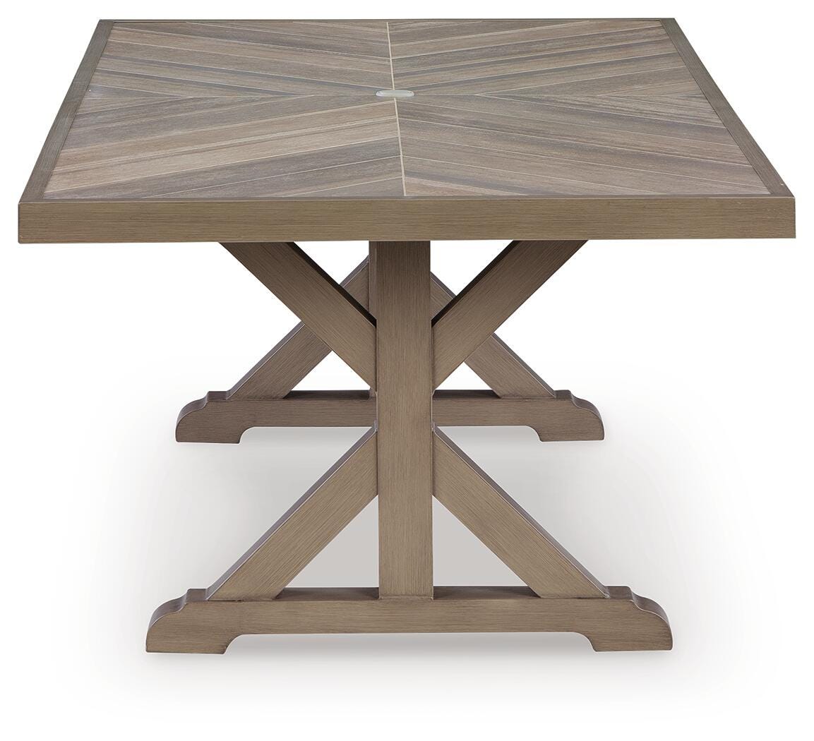 Laguna Heights Outdoor Dining Table in Beige, side view