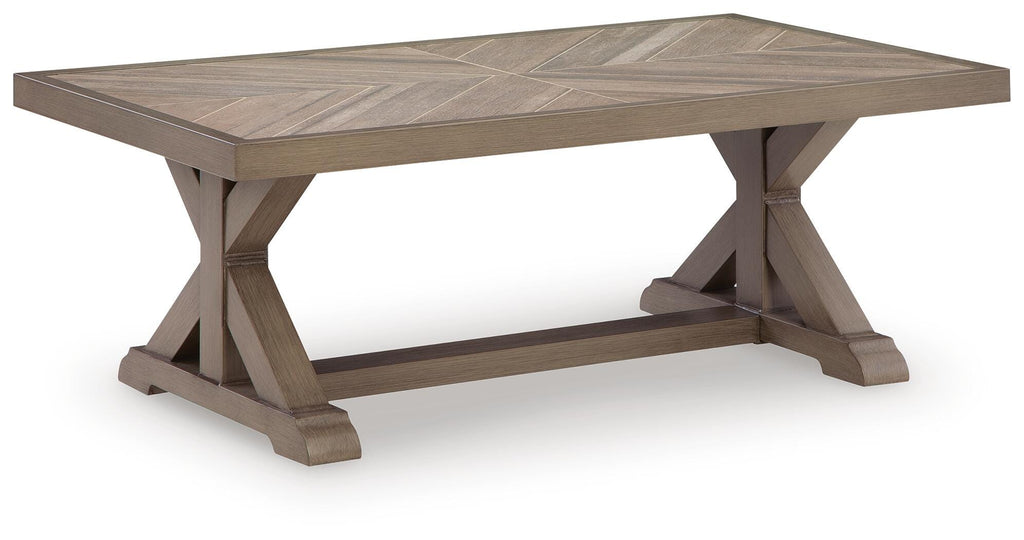 Laguna Heights Outdoor Coffee Table in Beige, angle view