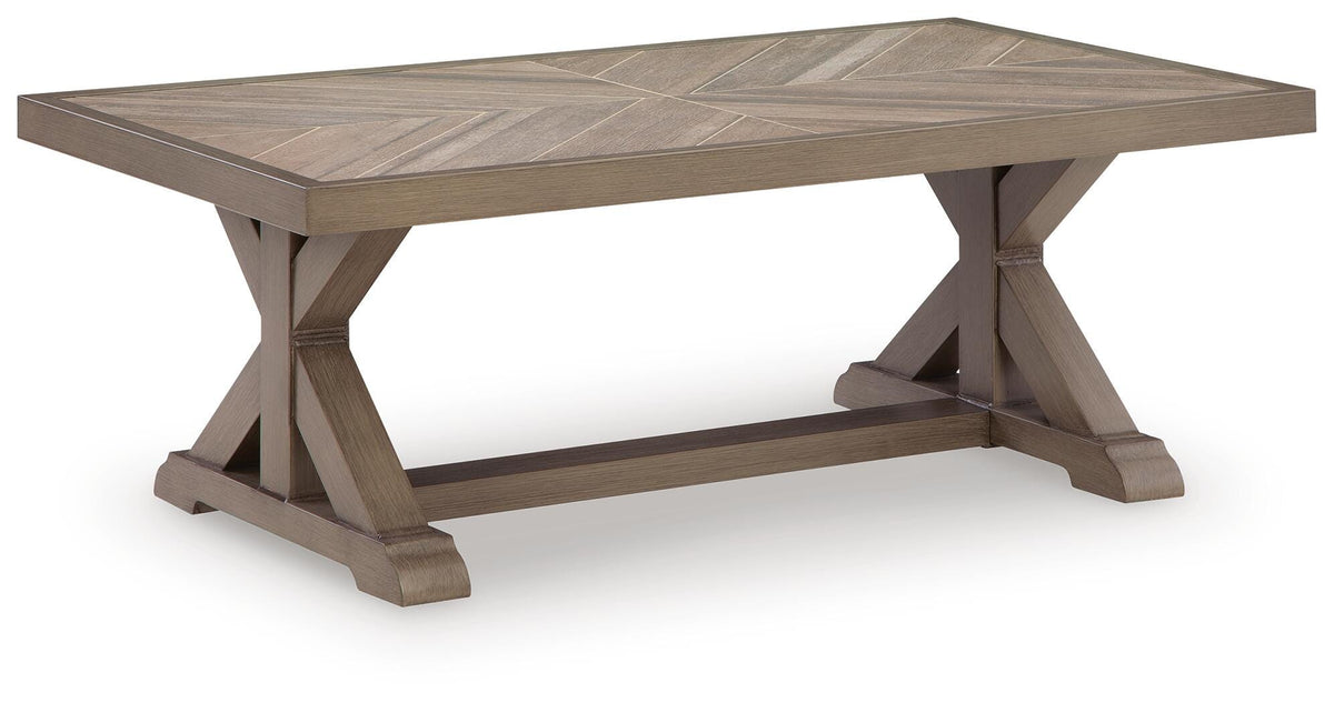 Laguna Heights Outdoor Coffee Table in Beige, angle view