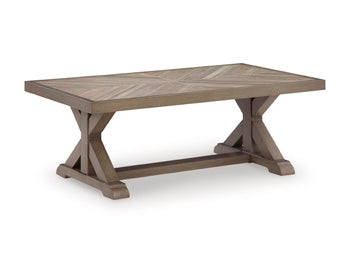 Laguna Heights Outdoor Coffee Table in Beige, angle view