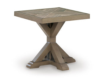 Laguna Heights Outdoor End Table in Beige, angle view