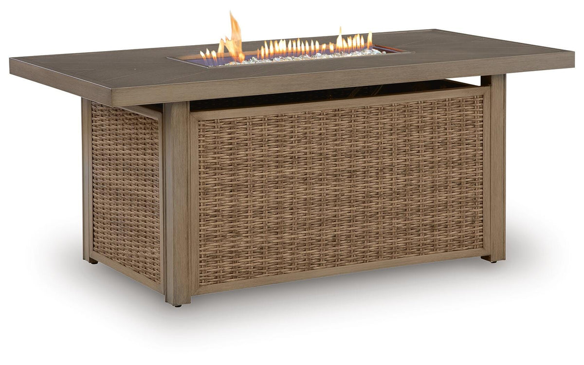 Laguna Heights Outdoor Fire Pit Table in Beige, angle view