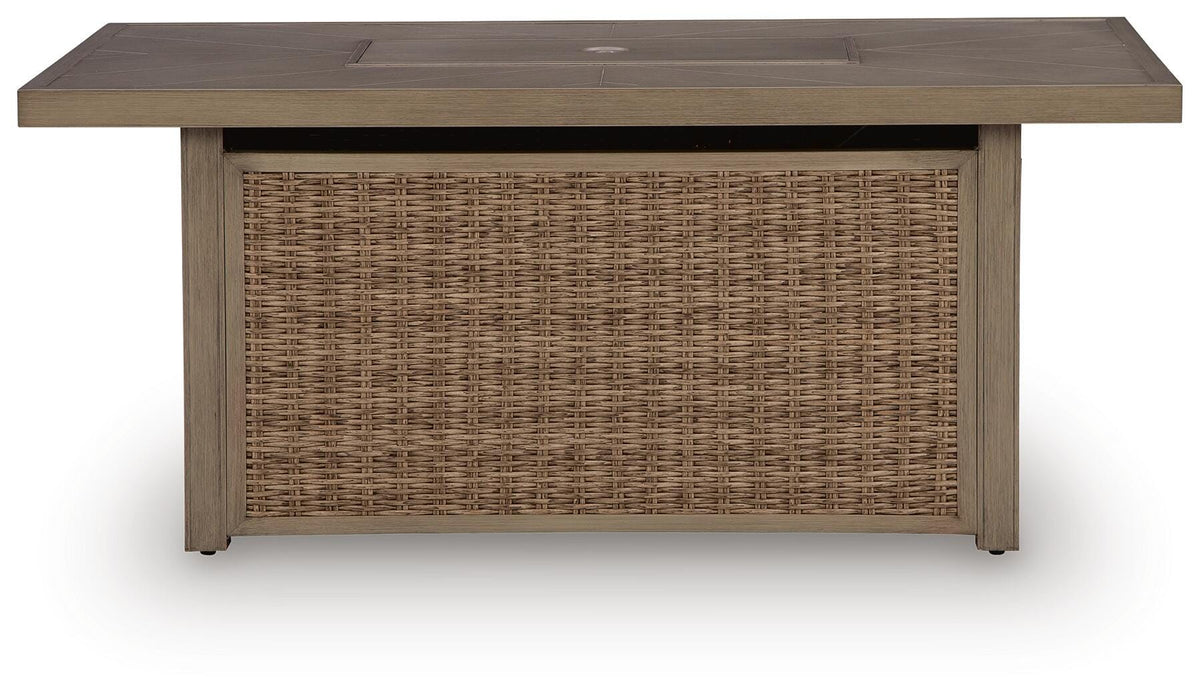 Laguna Heights Outdoor Fire Pit Table in Beige, front view