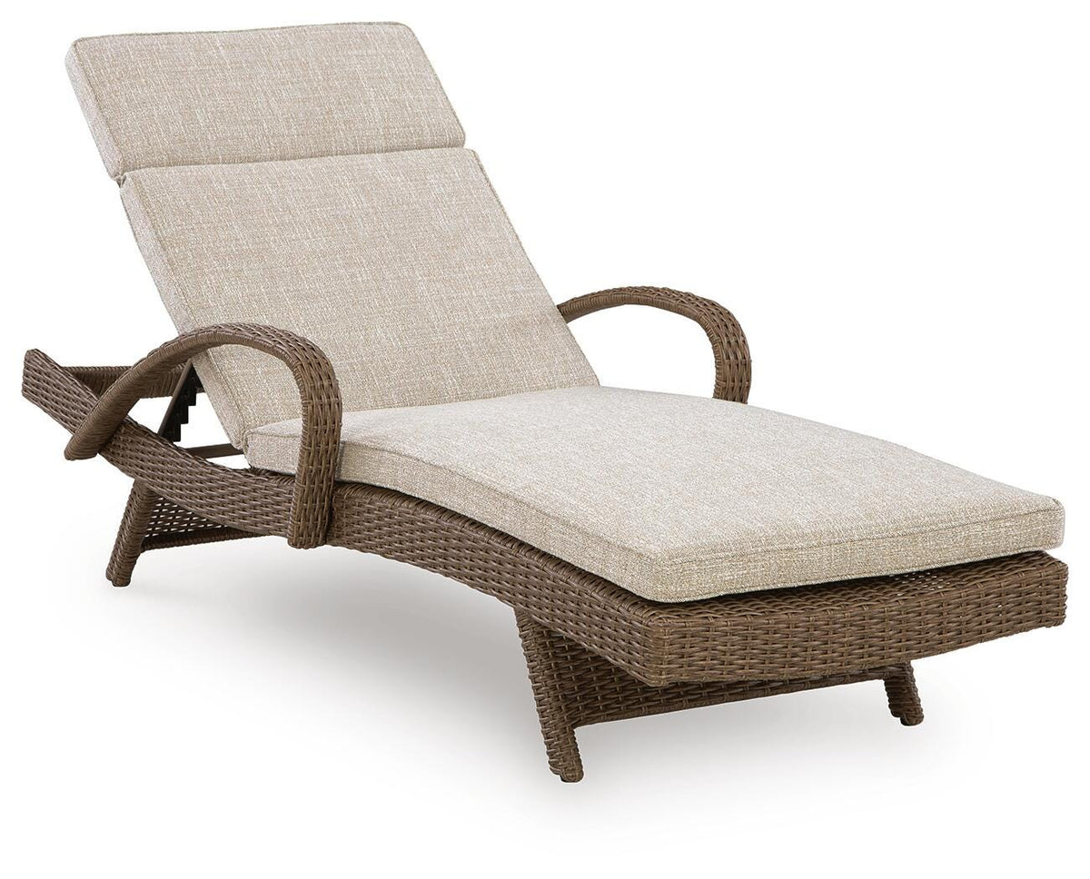 Laguna Heights Chaise Lounge with Cushion in Beige, angle view