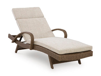 Laguna Heights Chaise Lounge with Cushion in Beige, angle view