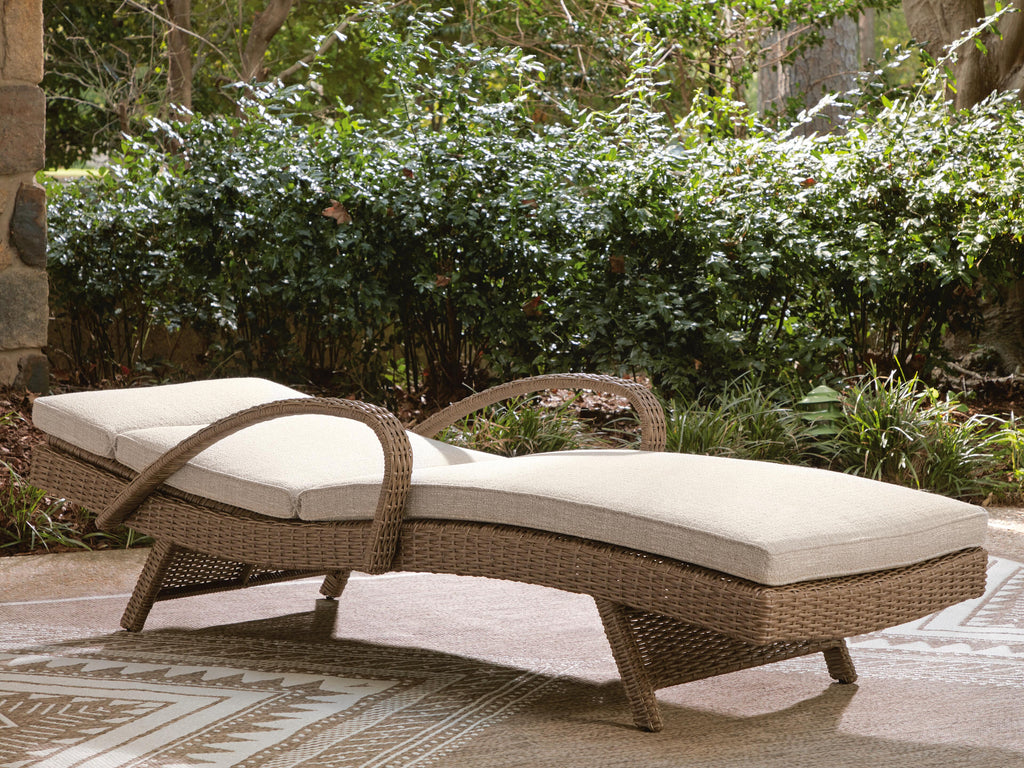 Laguna Heights Chaise Lounge with Cushion in Beige, lifestyle view