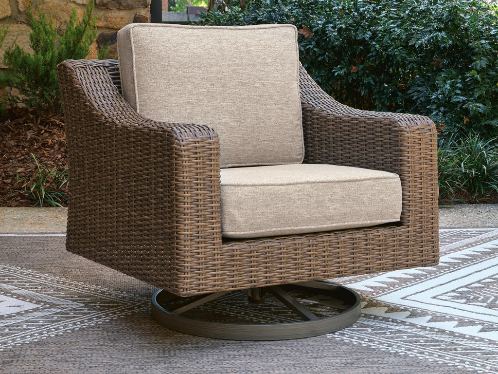 Laguna Heights Swivel Lounge with Cushion in Beige, lifestyle view