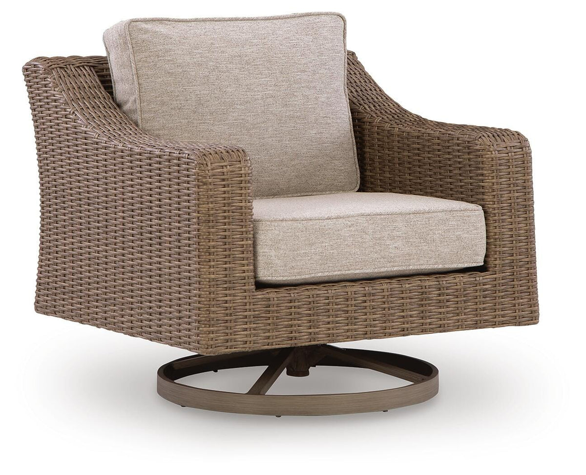 Laguna Heights Swivel Lounge with Cushion in Beige, angle view