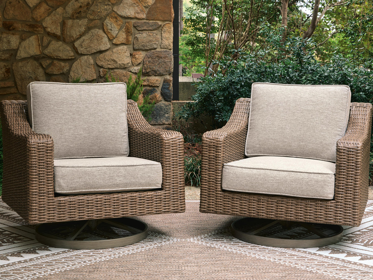 Laguna Heights Swivel Lounge with Cushion in Beige, lifestyle view