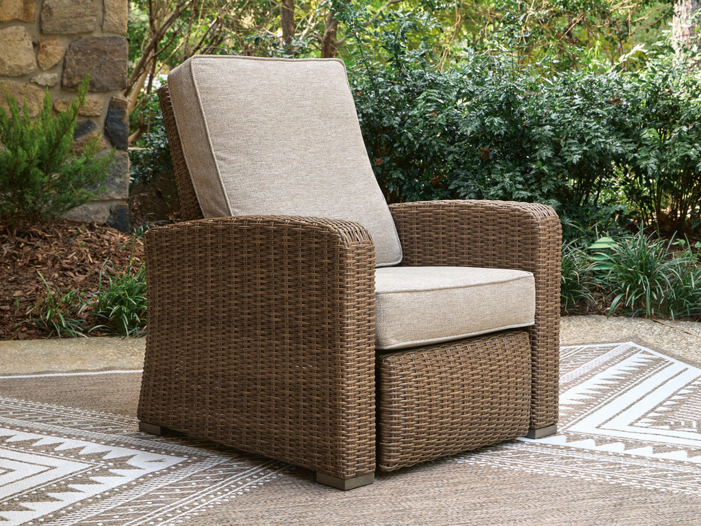 Laguna Heights Outdoor Recliner in Beige, closed view