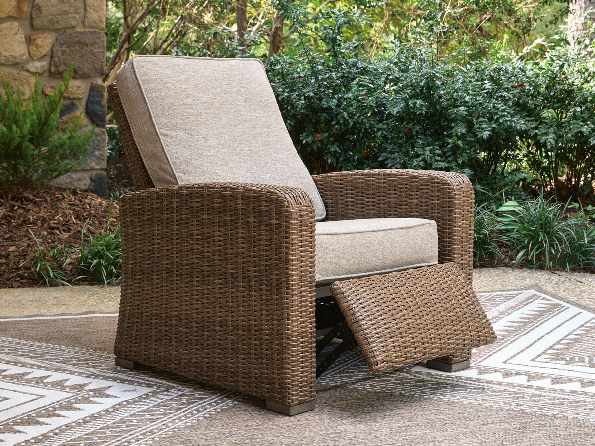 Laguna Heights Outdoor Recliner in Beige, open view