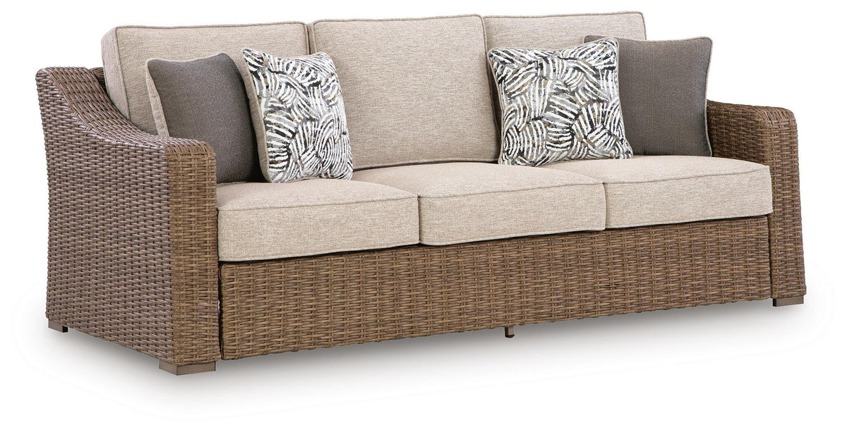 Laguna Heights Outdoor Sofa with Cushion in Beige, angle view