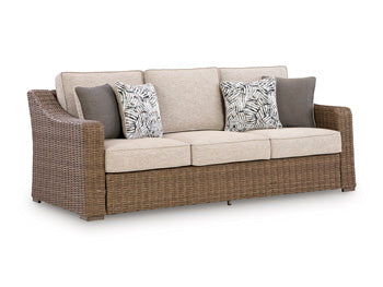Laguna Heights Outdoor Sofa with Cushion in Beige, angle view