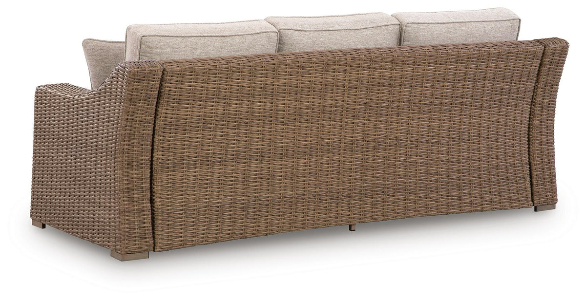 Laguna Heights Outdoor Sofa with Cushion in Beige, back view