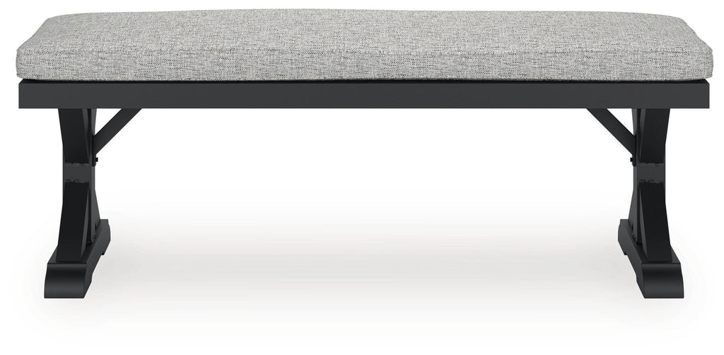 Beachcroft Outdoor Bench with Cushion in Black/Light Gray, back view