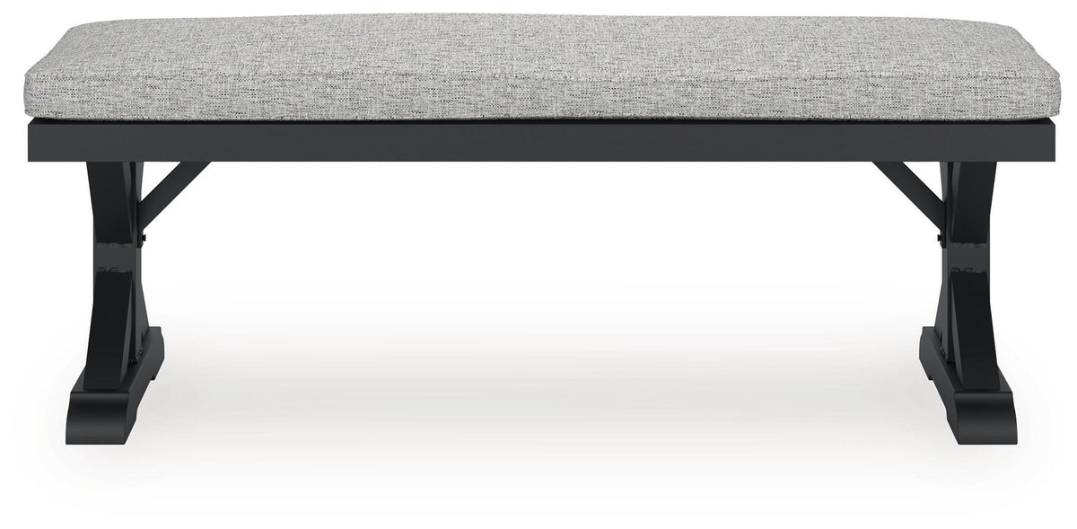 Beachcroft Outdoor Bench with Cushion in Black/Light Gray, back view