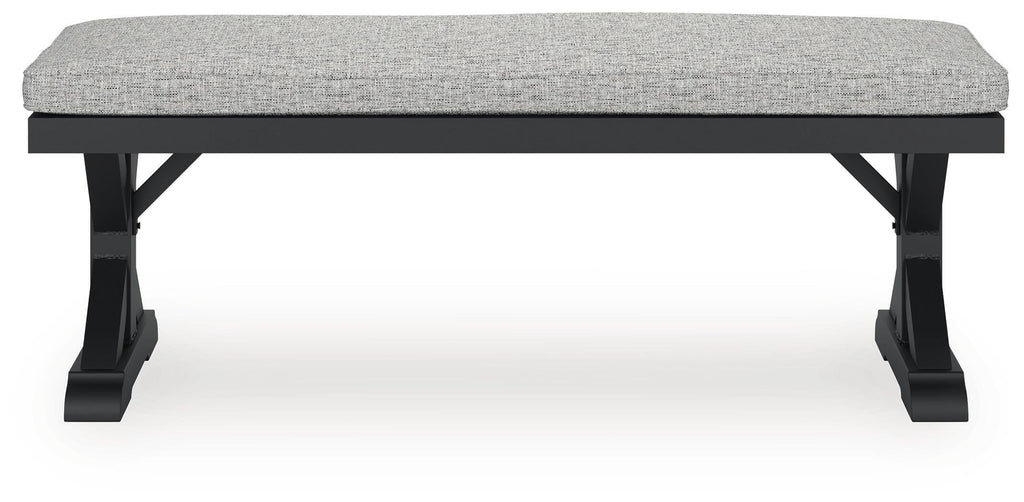 Beachcroft Outdoor Bench with Cushion in Black/Light Gray, front view