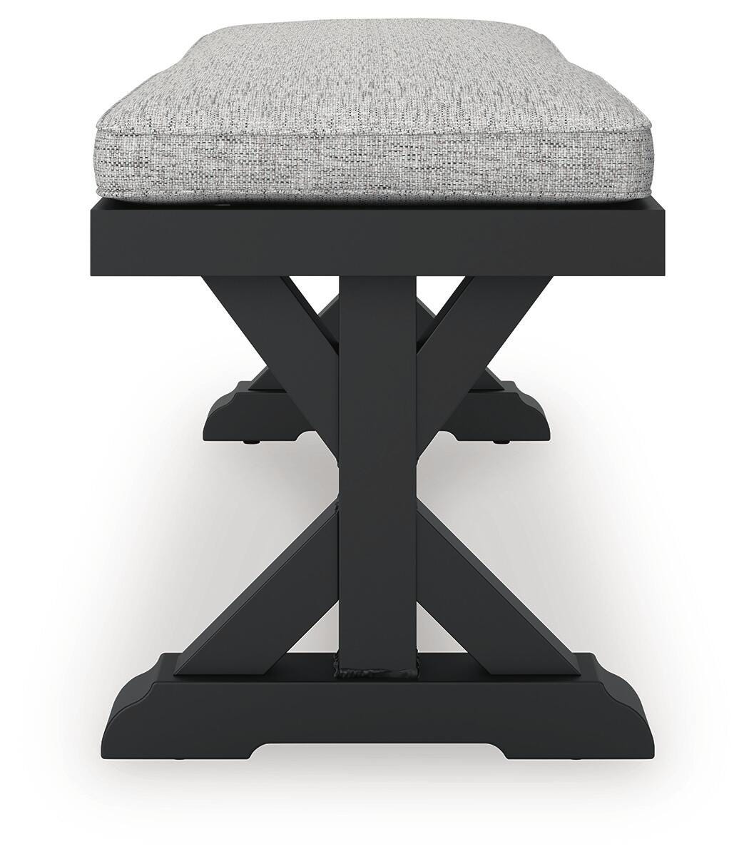 Beachcroft Outdoor Bench with Cushion in Black/Light Gray, alternate side view