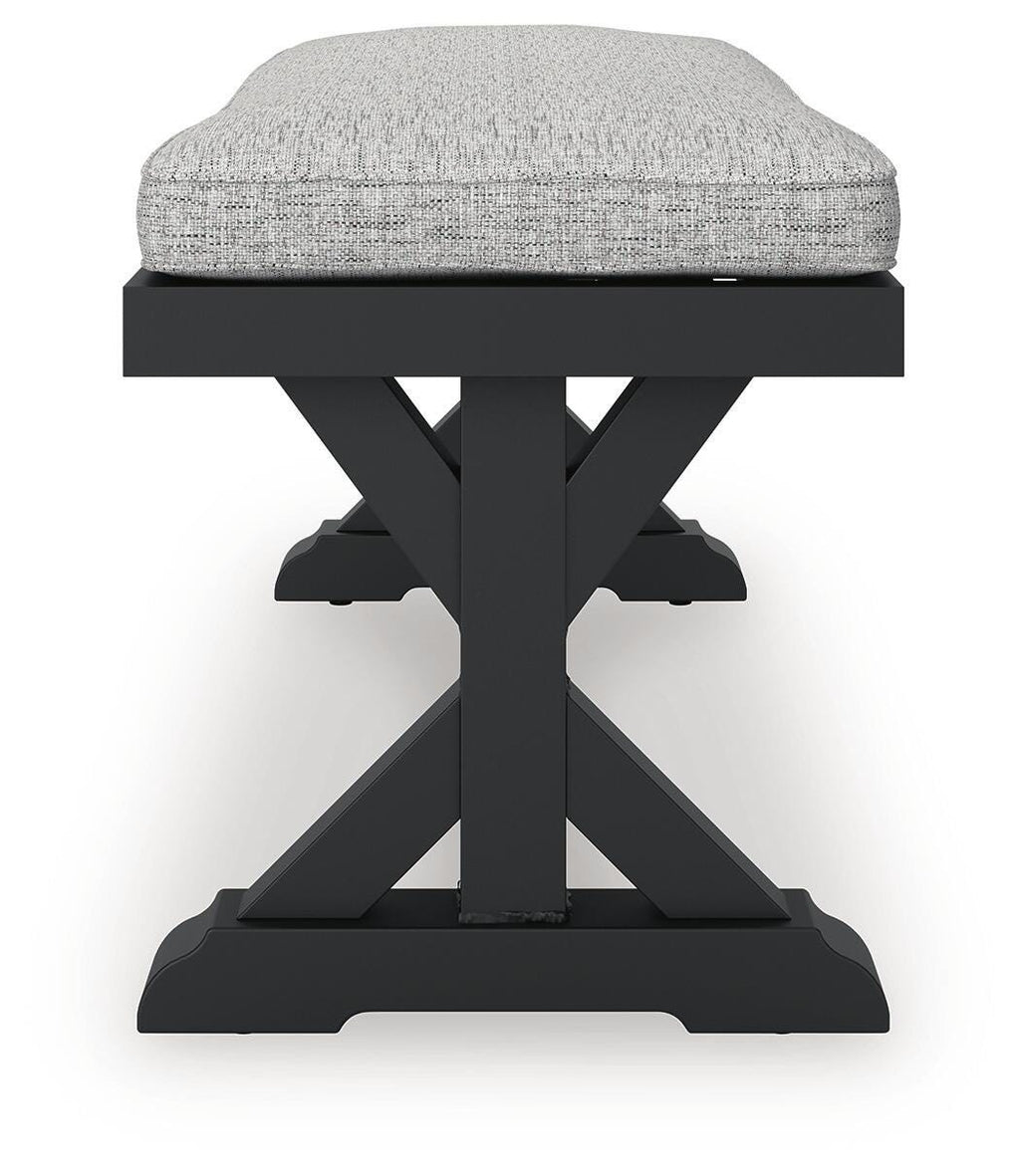 Beachcroft Outdoor Bench with Cushion in Black/Light Gray, side view