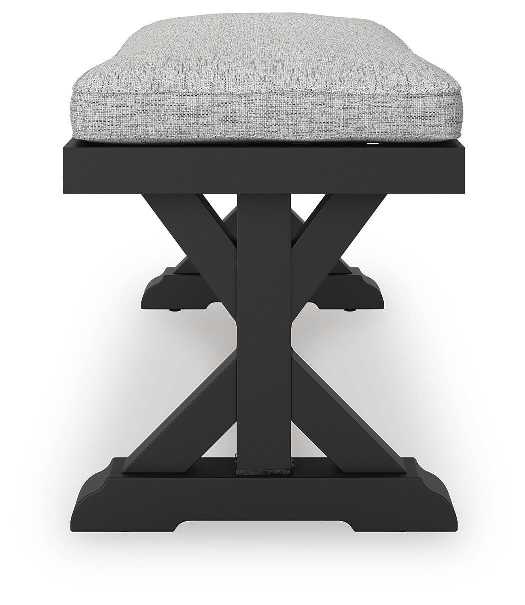 Beachcroft Outdoor Bench with Cushion in Black/Light Gray, side view