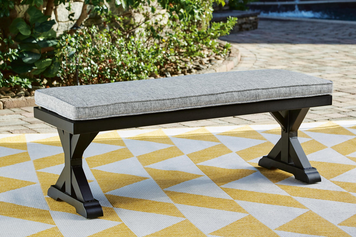 Beachcroft Outdoor Bench with Cushion in Black/Light Gray, alternate view 3