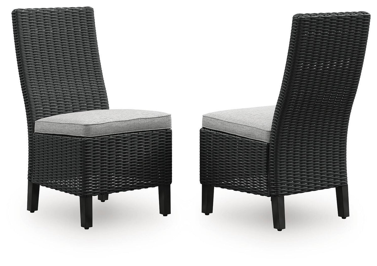 Beachcroft Outdoor Side Chair with Cushion (Set of 2) in Black/Light Gray, angle view