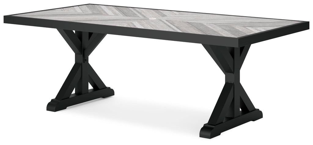 Beachcroft Outdoor Dining Table in Black/Light Gray, angle view