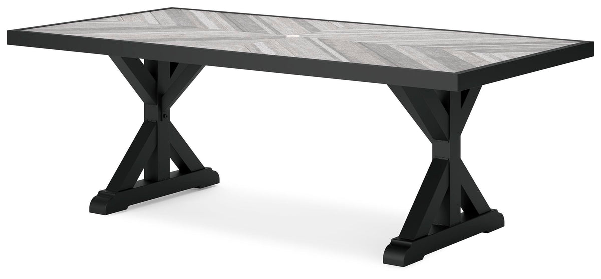 Beachcroft Outdoor Dining Table in Black/Light Gray, angle view