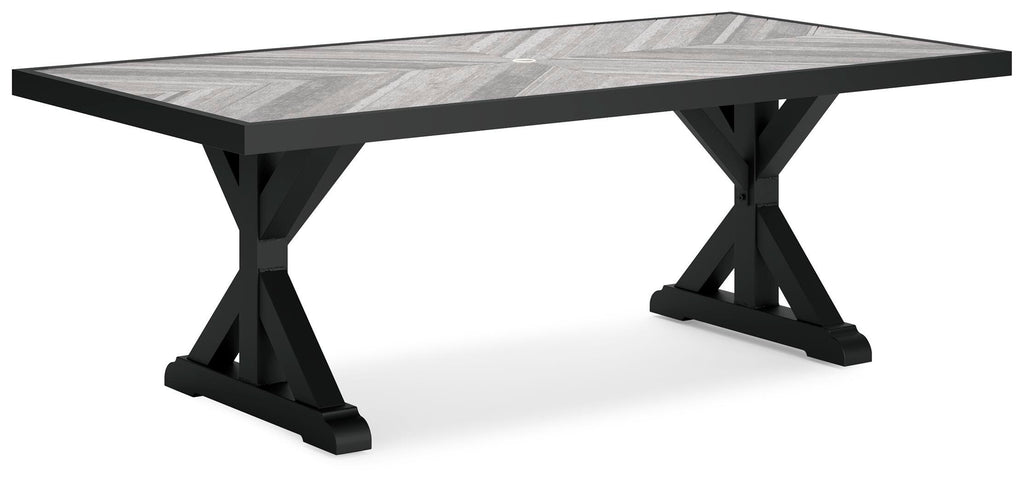 Beachcroft Outdoor Dining Table in Black/Light Gray, angle view