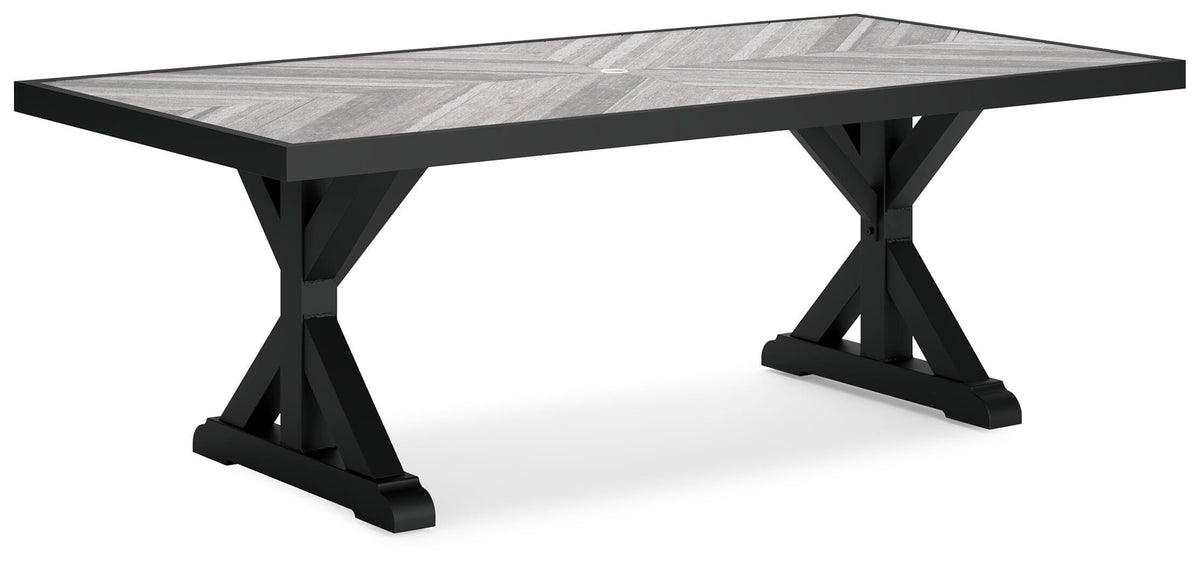 Beachcroft Outdoor Dining Table in Black/Light Gray, angle view