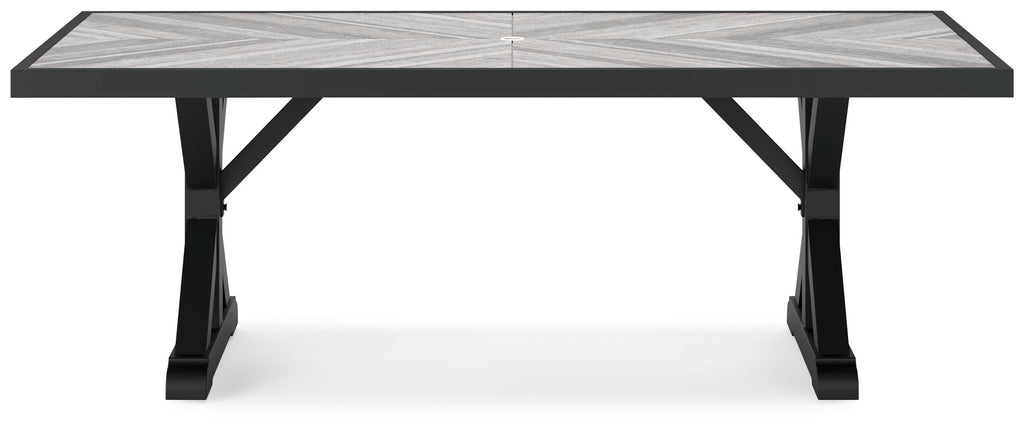 Beachcroft Outdoor Dining Table in Black/Light Gray, back view