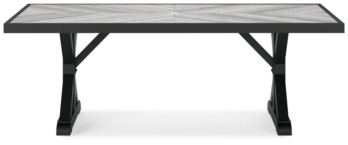 Beachcroft Outdoor Dining Table in Black/Light Gray, back view