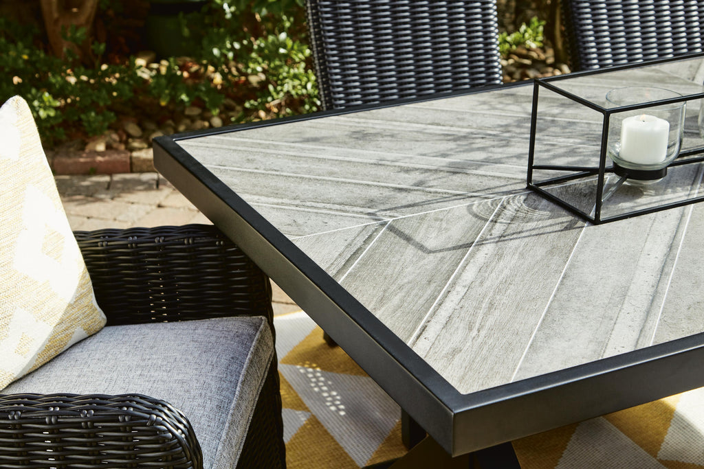 Beachcroft Outdoor Dining Table in Black/Light Gray, detail view