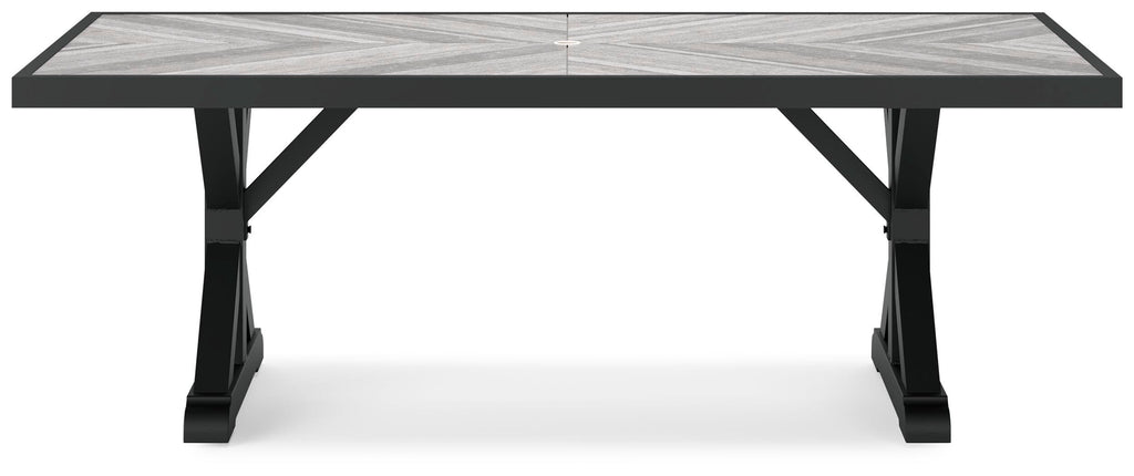 Beachcroft Outdoor Dining Table in Black/Light Gray, front view
