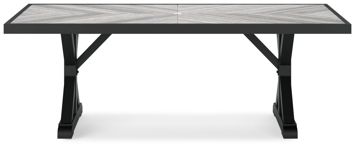 Beachcroft Outdoor Dining Table in Black/Light Gray, front view
