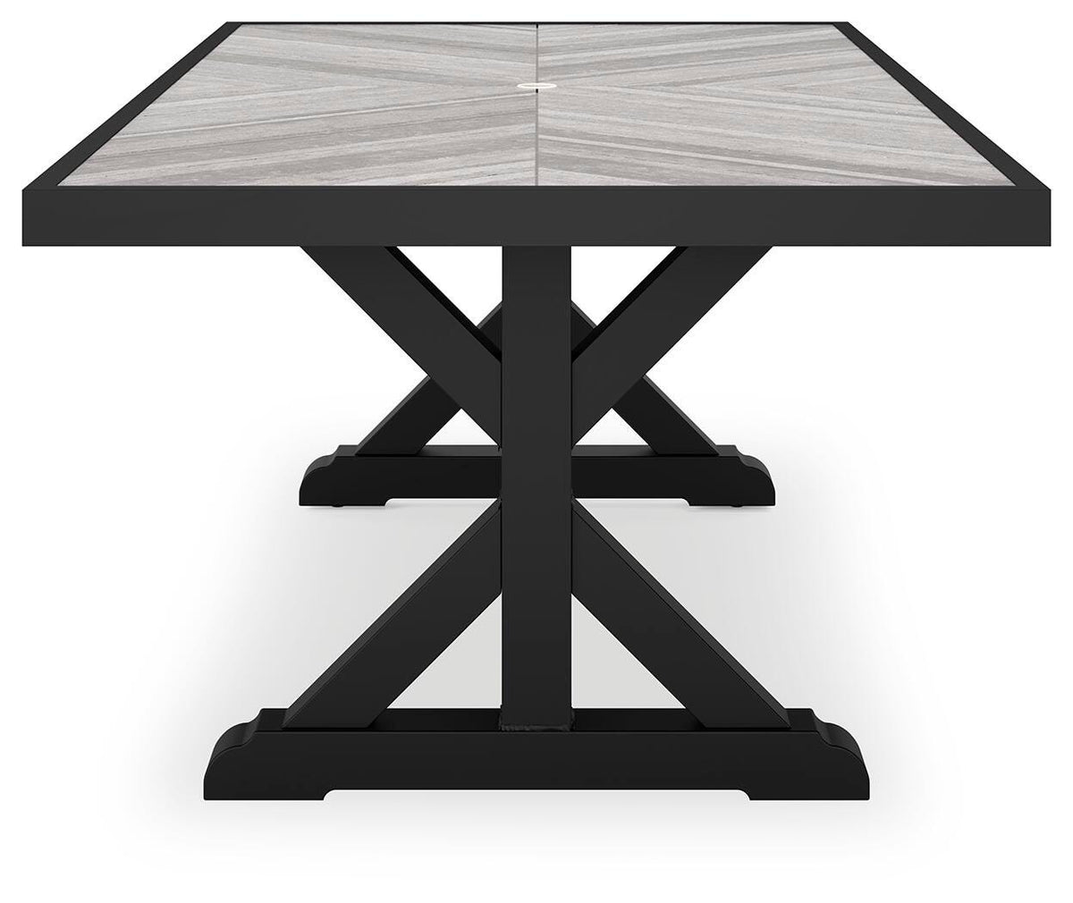 Beachcroft Outdoor Dining Table in Black/Light Gray, alternate side view
