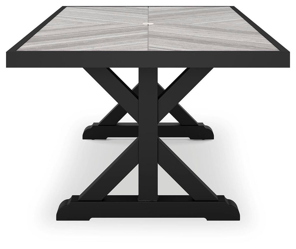 Beachcroft Outdoor Dining Table in Black/Light Gray, side view
