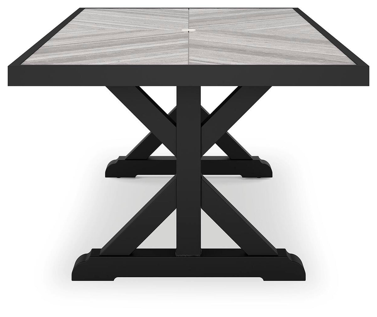 Beachcroft Outdoor Dining Table in Black/Light Gray, side view