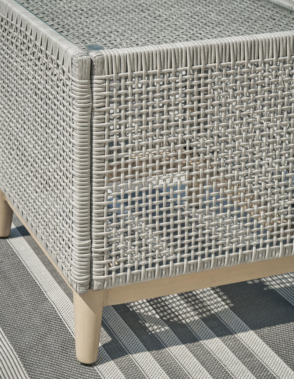 Seton Creek Outdoor End Table in Gray, detail view