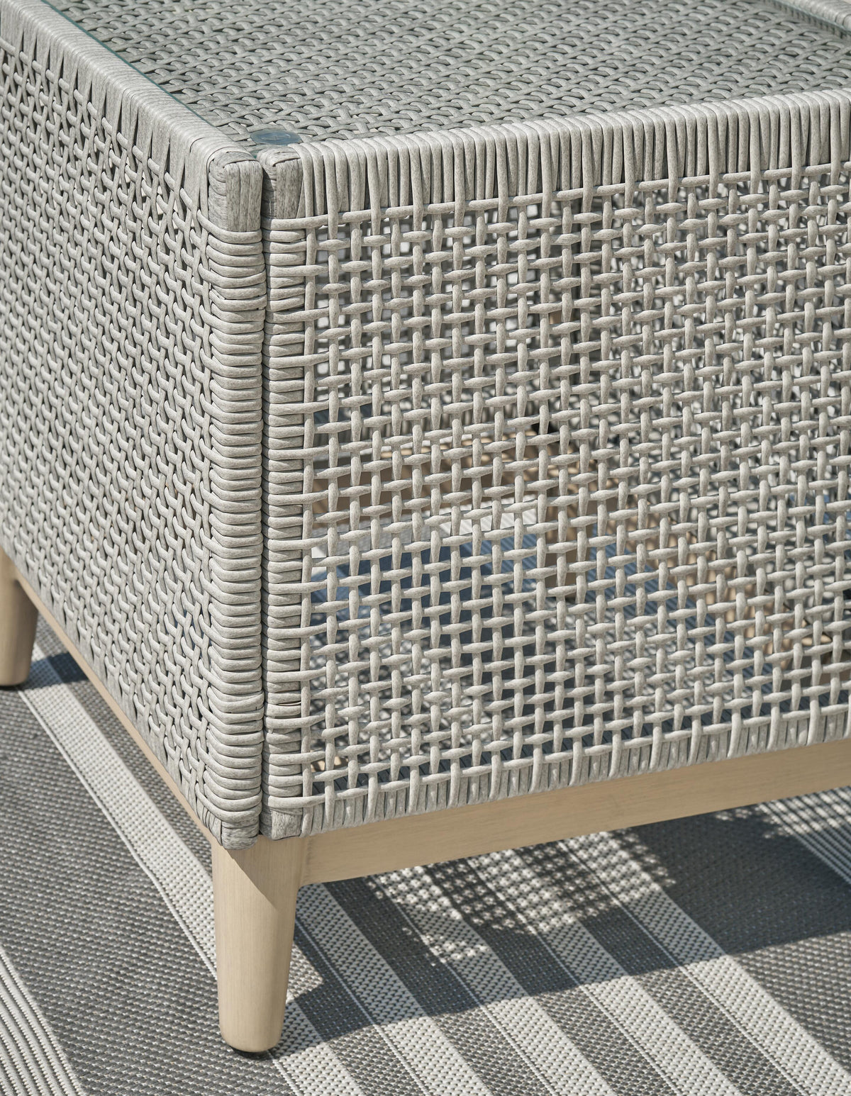 Seton Creek Outdoor End Table in Gray, detail view